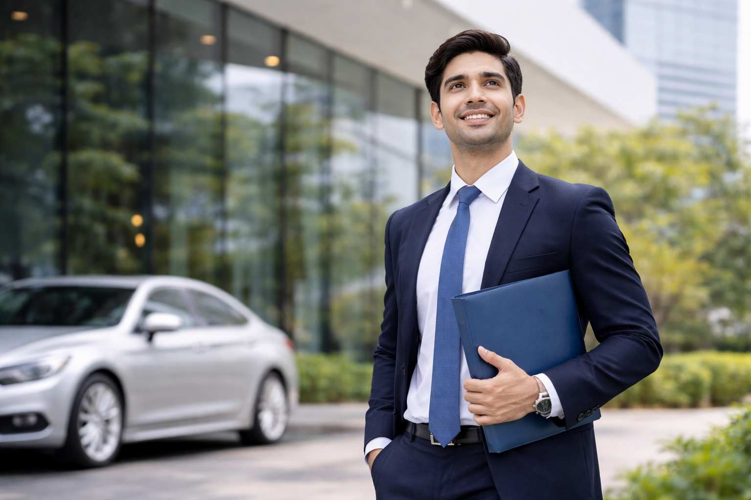 Professional man by car